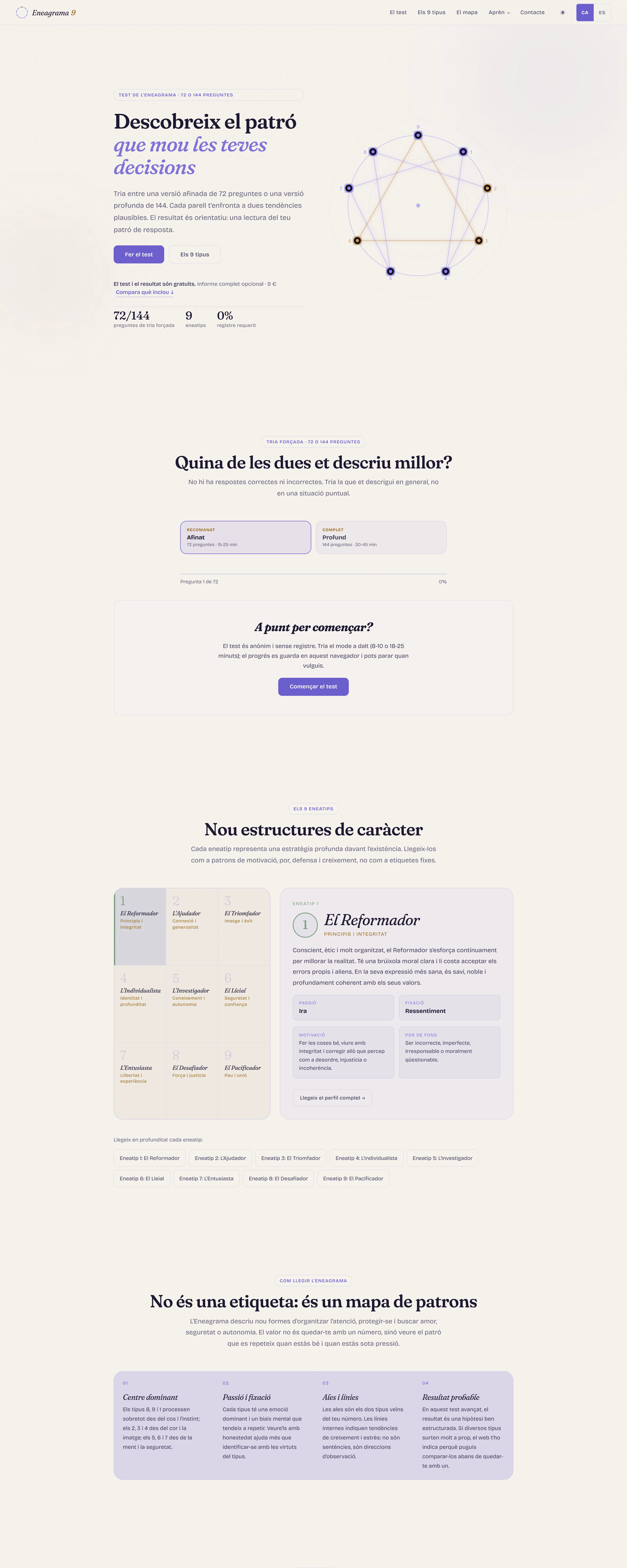 Captura de escritorio de Eneagrama 9 — portada con el diagrama del eneagrama sobre fondo crema y tipografía editorial